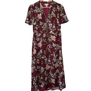 TOMMY BAHAMA Women's Painted‎ Petal Midi Floral Dress Metallic Embellished XS